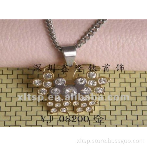 TC75 High Qualtity Stainless Steel Crystal 14K Gold Butterfly Pendant